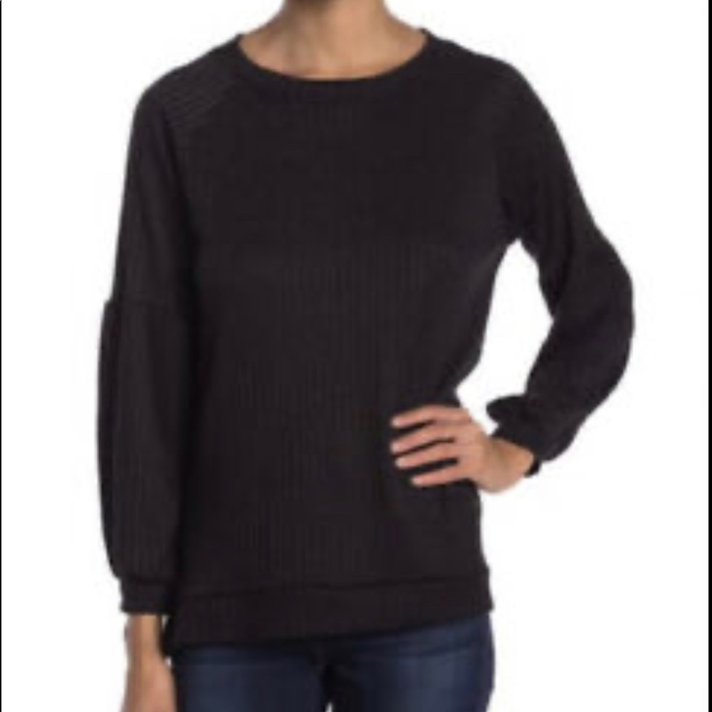 Status By Chenault Black Rib Knit Crewneck Top